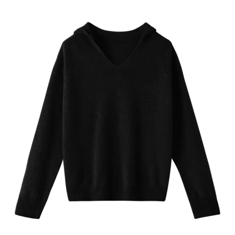 Pull en Laine à Capuche et Col en V pour Femme - Emilia Lane