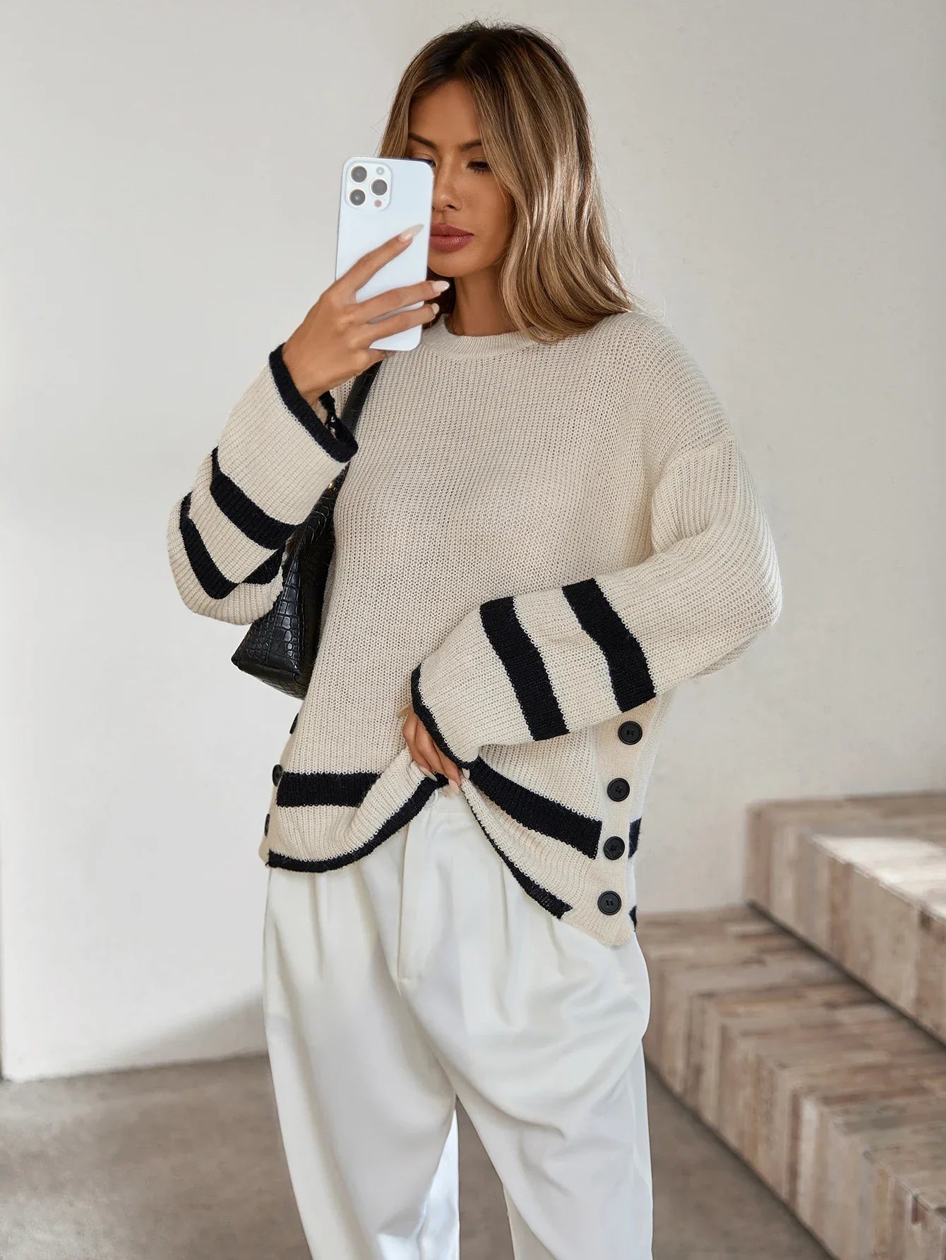 Pull - over beige à manches longues pour femmes - Emilia Lane