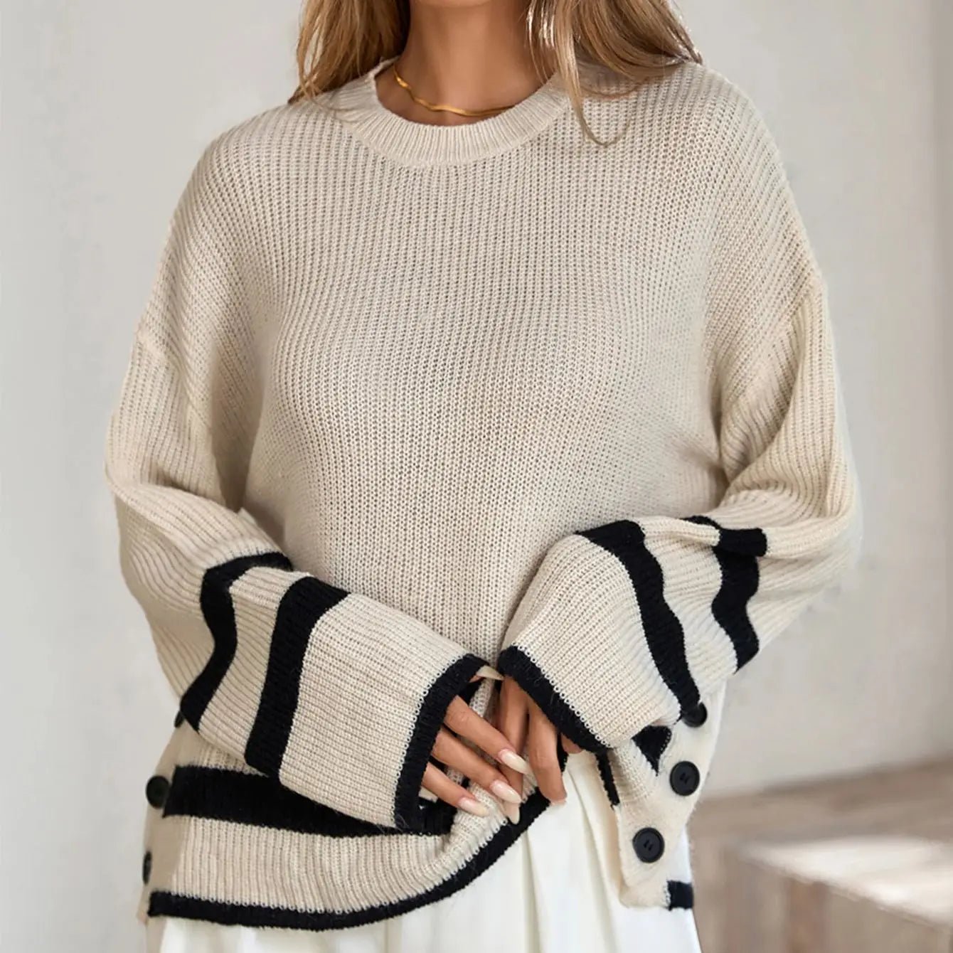 Pull - over beige à manches longues pour femmes - Emilia Lane