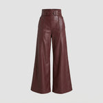 High-Waisted Wide-Leg Faux Leather Pants with Belt for Women