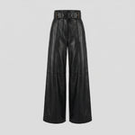 High-Waisted Wide-Leg Faux Leather Pants with Belt for Women