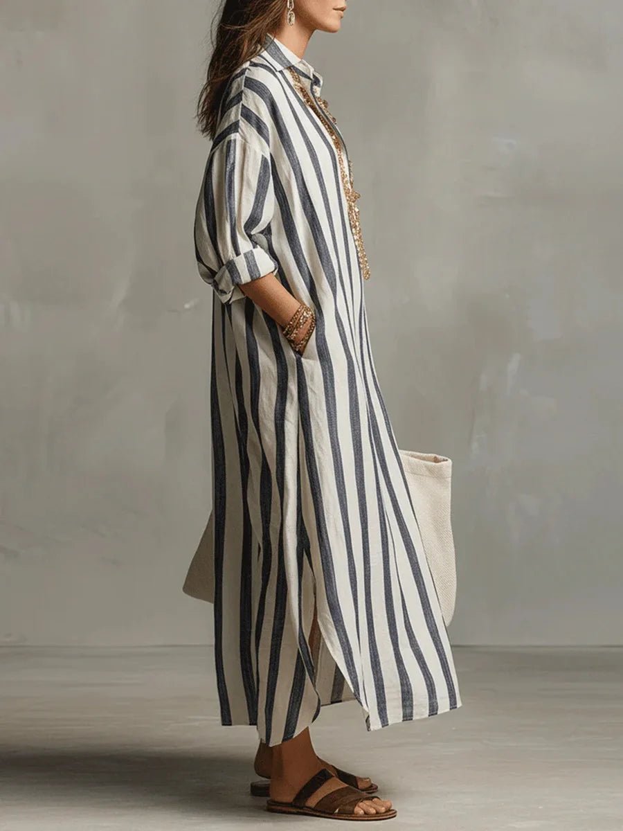 Robe Chemise Longue en Lin Mélangé pour Femme | Idéale pour le Quotidien - Emilia Lane