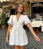 Robe Courte en Coton Embroide à Manches Bouffantes pour Femmes - Emilia Lane