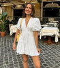 Robe Courte en Coton Embroide à Manches Bouffantes pour Femmes - Emilia Lane