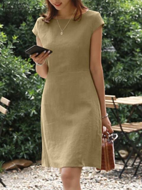 Short Cotton and Linen Dress with Short Sleeves for Women | Perfect for Summer