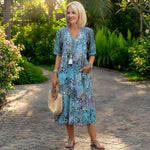 Long Dress with Short Sleeves and V-Neck for Women | Ideal for Summer