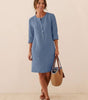 Robe Droite Femme en Lin et Coton avec Boutons et Poches - Emilia Lane