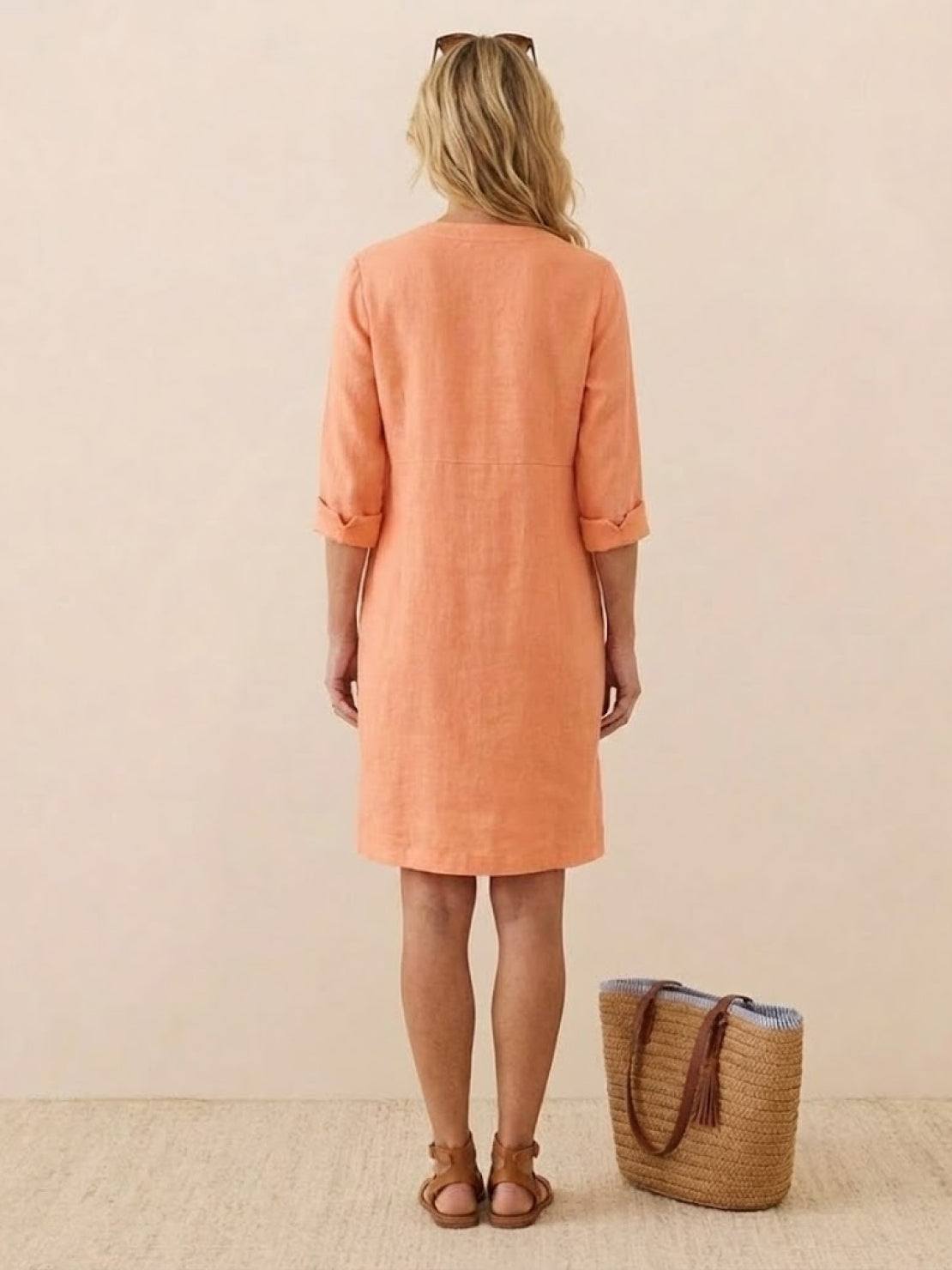 Robe Droite Femme en Lin et Coton avec Boutons et Poches - Emilia Lane