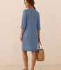 Robe Droite Femme en Lin et Coton avec Boutons et Poches - Emilia Lane