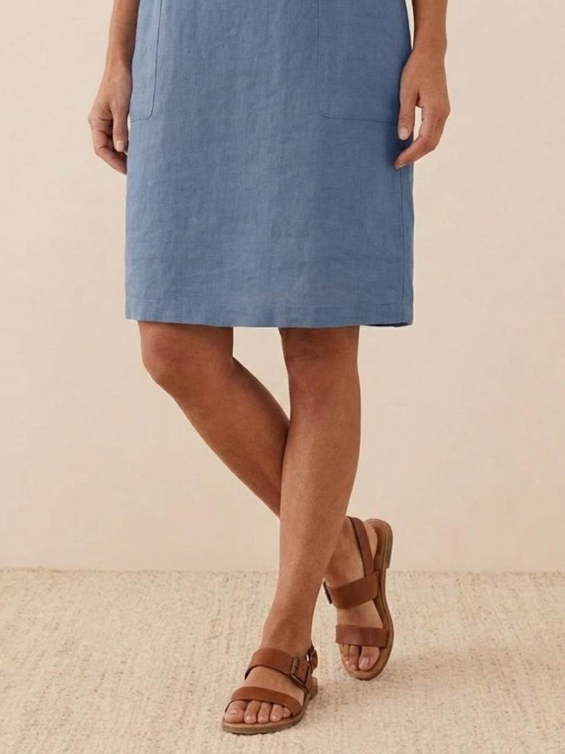 Robe Droite Femme en Lin et Coton avec Boutons et Poches - Emilia Lane