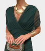 Robe Élégante Vert Foncé Col V Profond - Emilia Lane