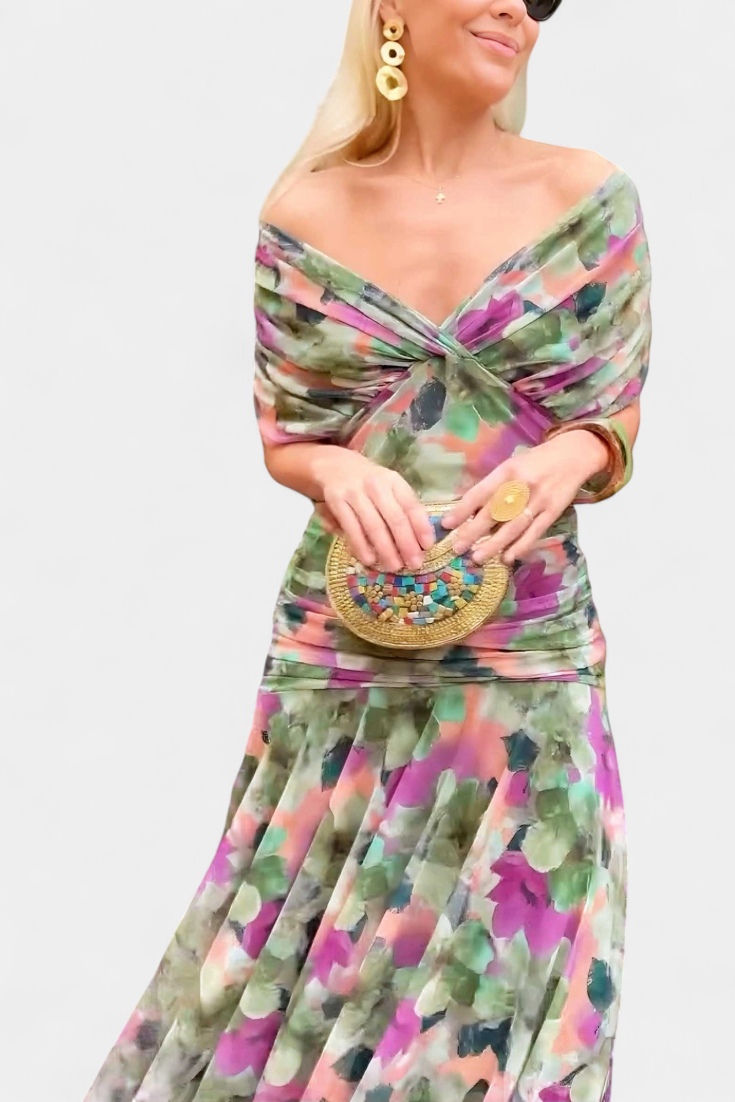 Robe Élégante Vert Foncé Col V Profond - Emilia Lane