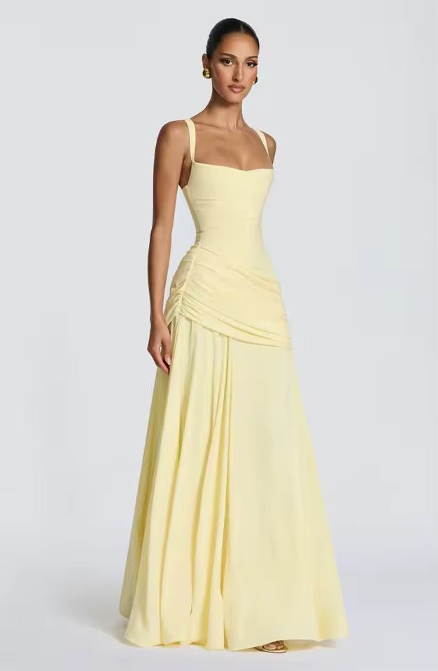 Robe Longue à Encolure Carrée et Drapé Latéral pour Femme | Idéale pour l'Été - Emilia Lane