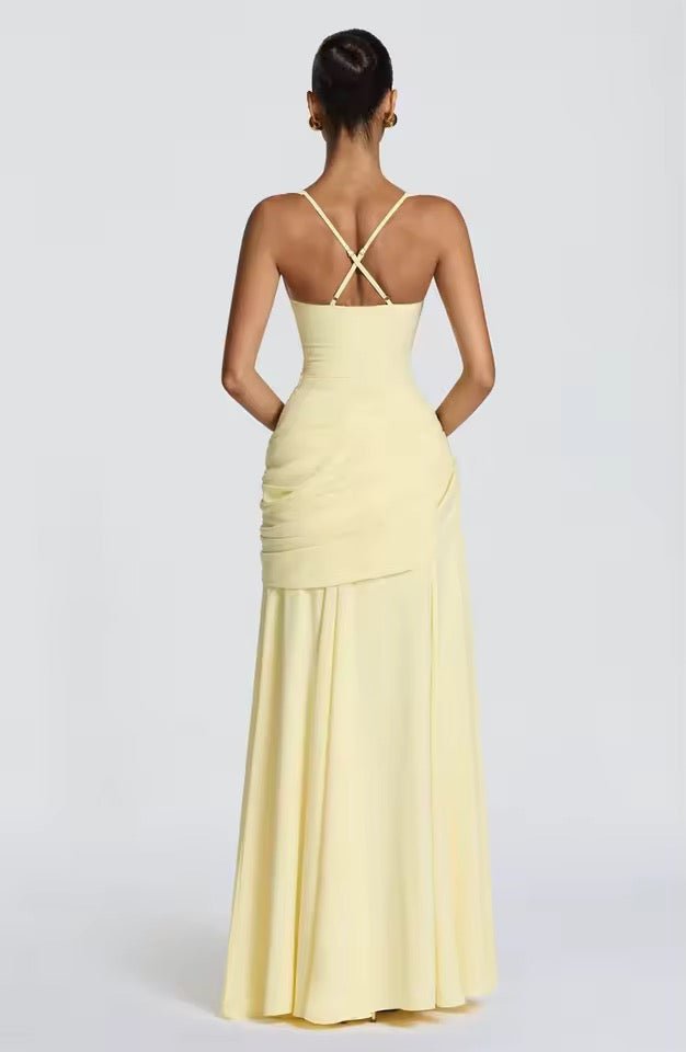 Robe Longue à Encolure Carrée et Drapé Latéral pour Femme | Idéale pour l'Été - Emilia Lane