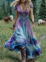Robe Longue à Imprimé Floral et Encolure en V pour Femme | Idéale pour les Vacances - Emilia Lane