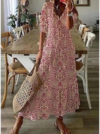 Robe Longue à Imprimé Géométrique et Manches Lanternes pour Femmes - Emilia Lane
