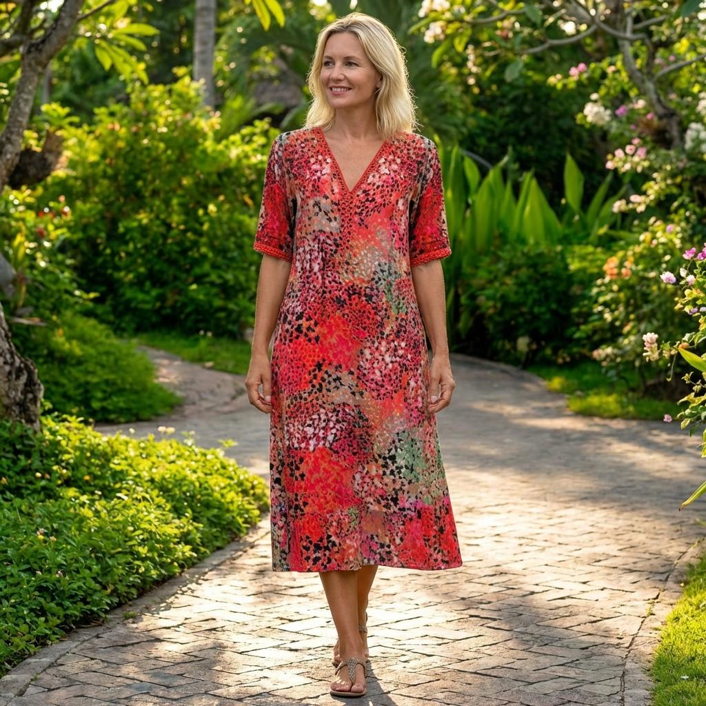 Robe Longue à Manches Courtes et Encolure en V pour Femme | Idéale pour l'Été - Emilia Lane