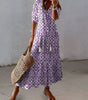 Robe longue à motifs à col V pour femmes - Emilia Lane