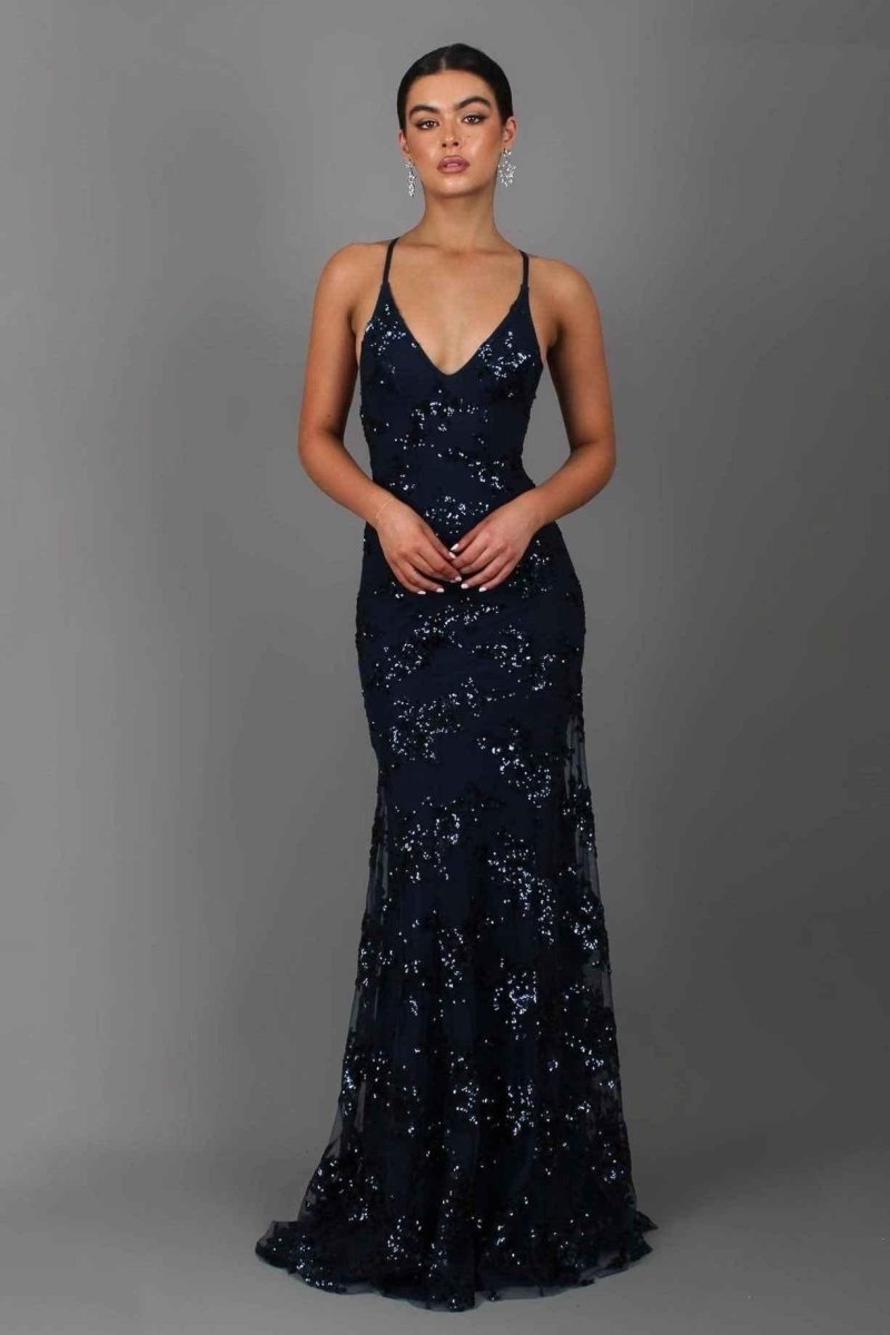 Robe Longue à Paillettes avec Bretelles et Décolleté V pour Femme | Idéale pour les Sorties - Emilia Lane