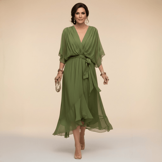 Robe Longue en Chiffon à Manches Chauve - Souris pour Femmes - Emilia Lane