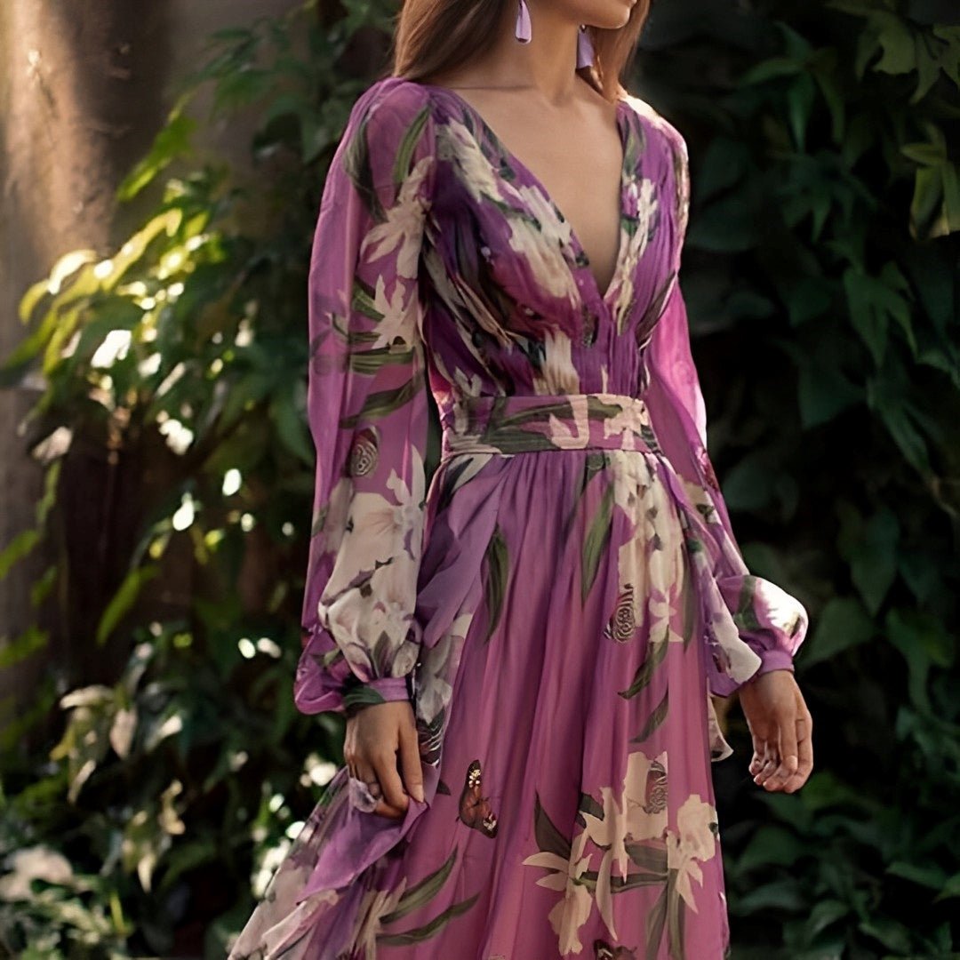 Robe longue en chiffon imprimé fleuri pour femmes - Emilia Lane