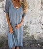 Robe longue en coton et lin à col en V pour femmes - Emilia Lane