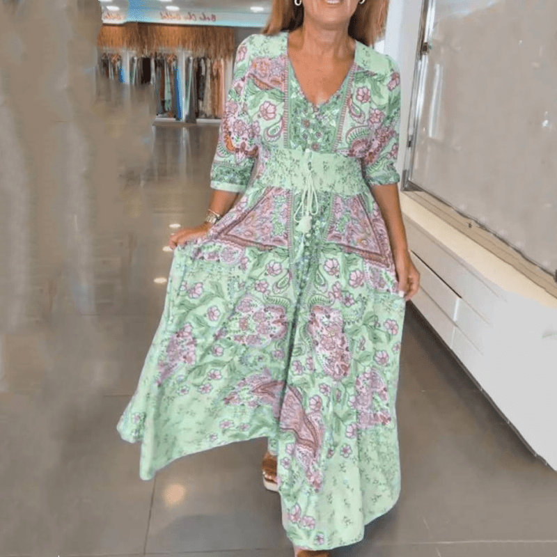 Robe Longue Imprimée à Cordon pour Femmes - Emilia Lane
