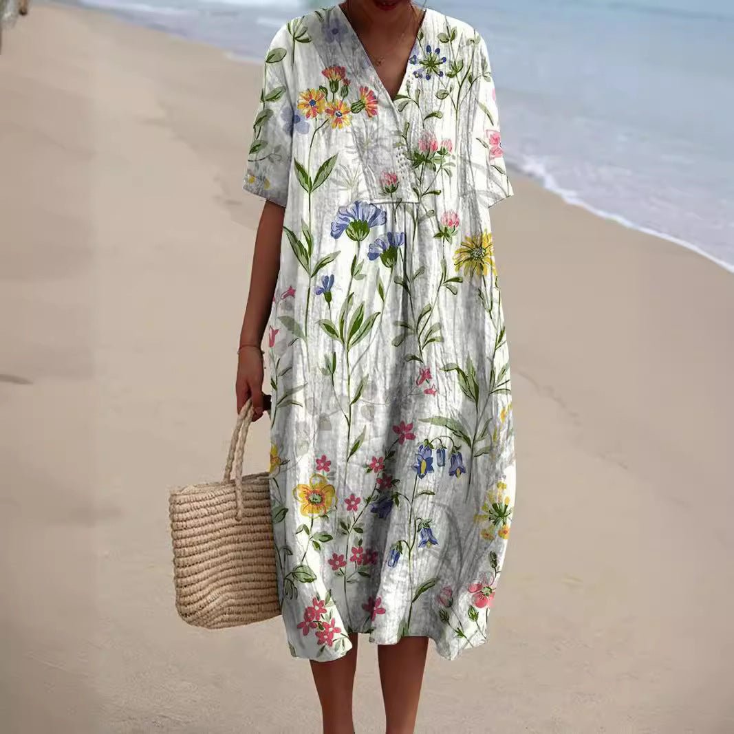 Robe Longue Imprimée à Manches Courtes pour Femmes - Emilia Lane