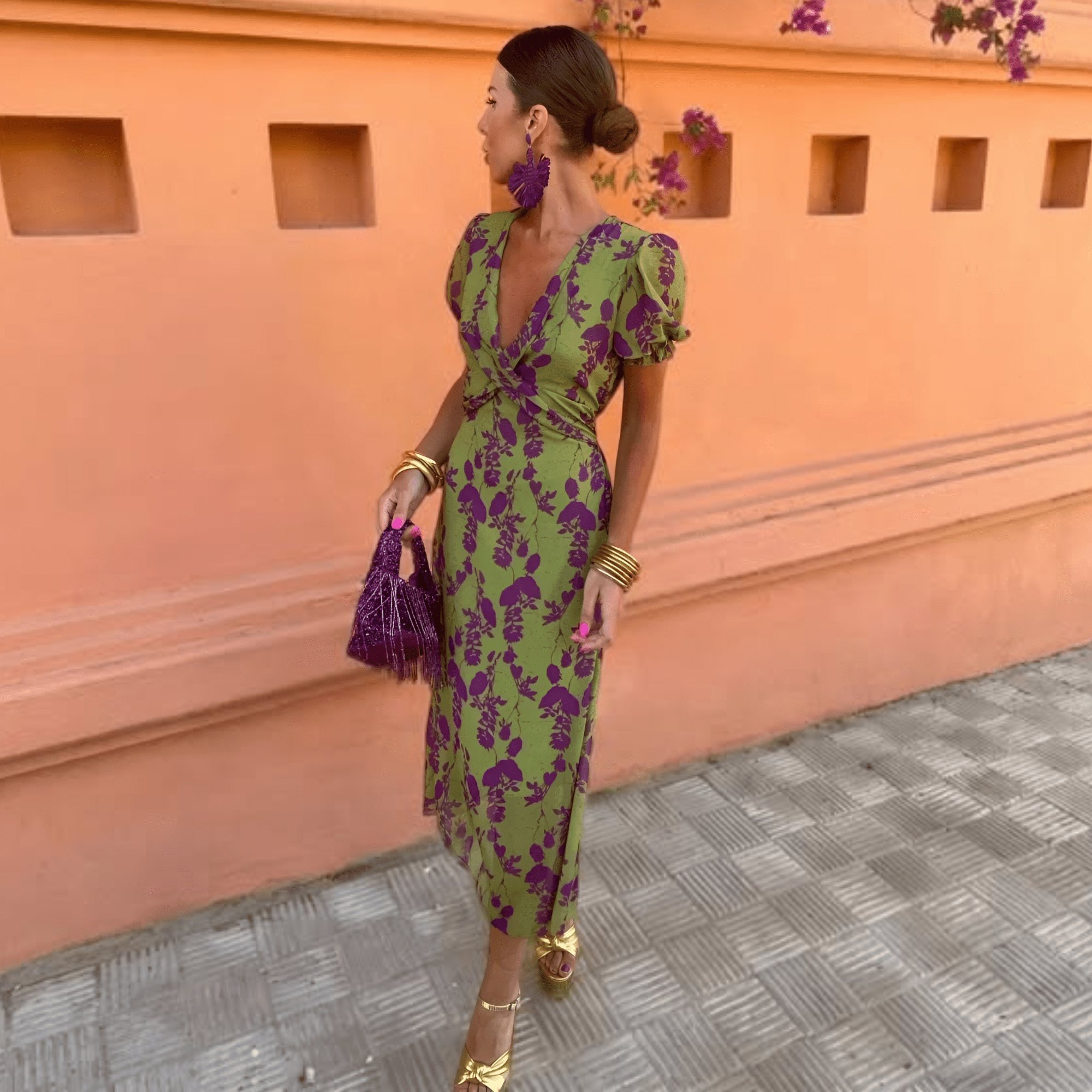 Robe Longue Imprimée à Manches Courtes pour Femmes - Emilia Lane