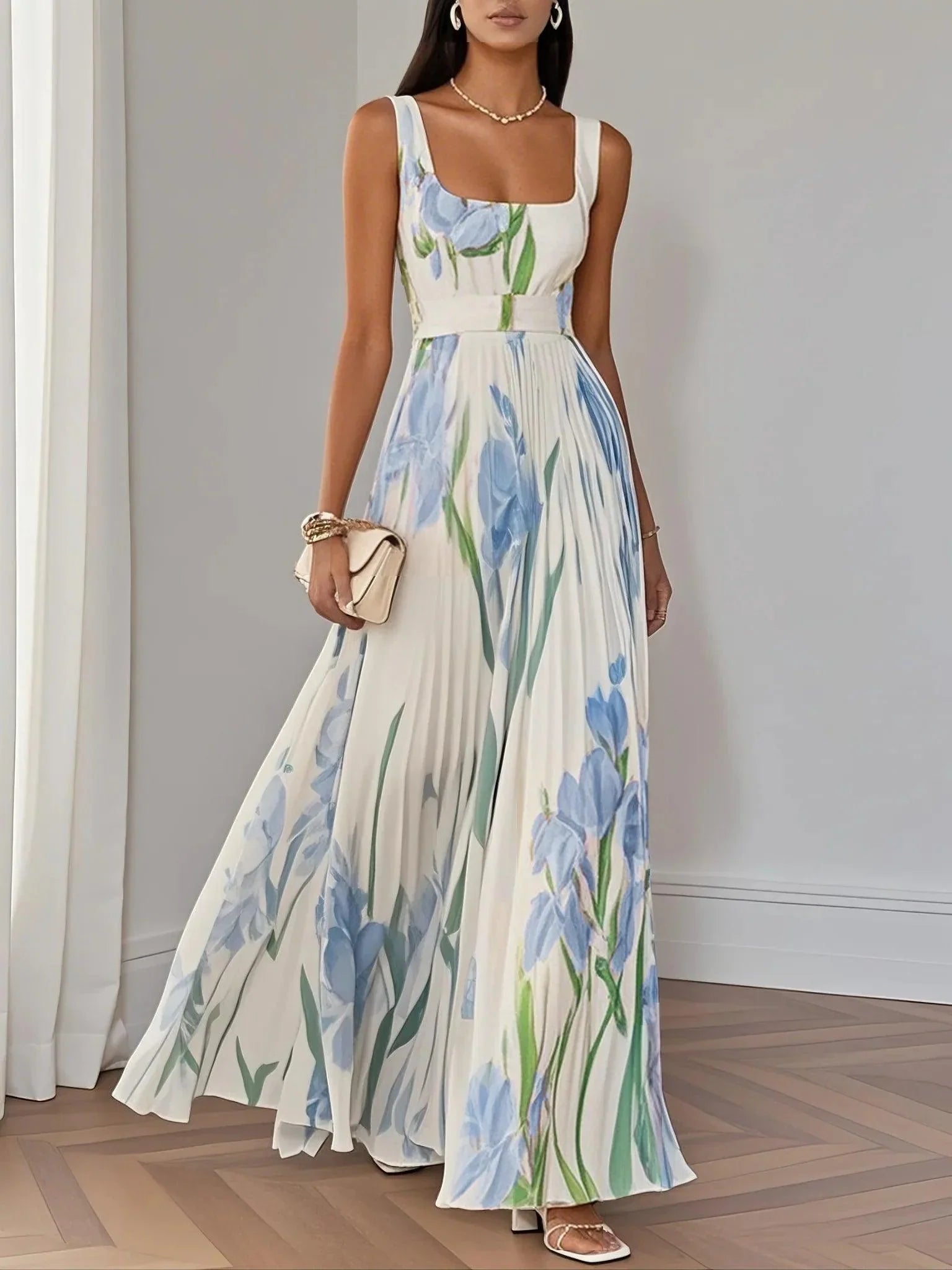 Robe longue plissée à motif floral pour femmes - Emilia Lane