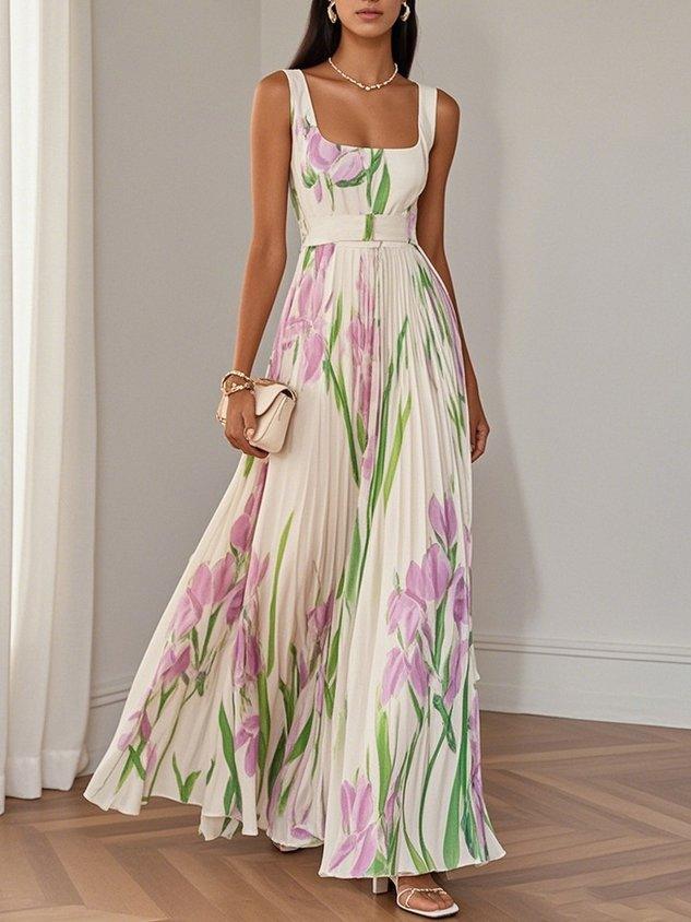 Robe longue plissée à motif floral pour femmes - Emilia Lane