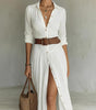 Long Linen Dress with Lapel Collar for Women | Ideal for Spring
