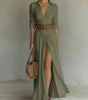 Long Linen Dress with Lapel Collar for Women | Ideal for Spring