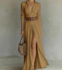 Long Linen Dress with Lapel Collar for Women | Ideal for Spring