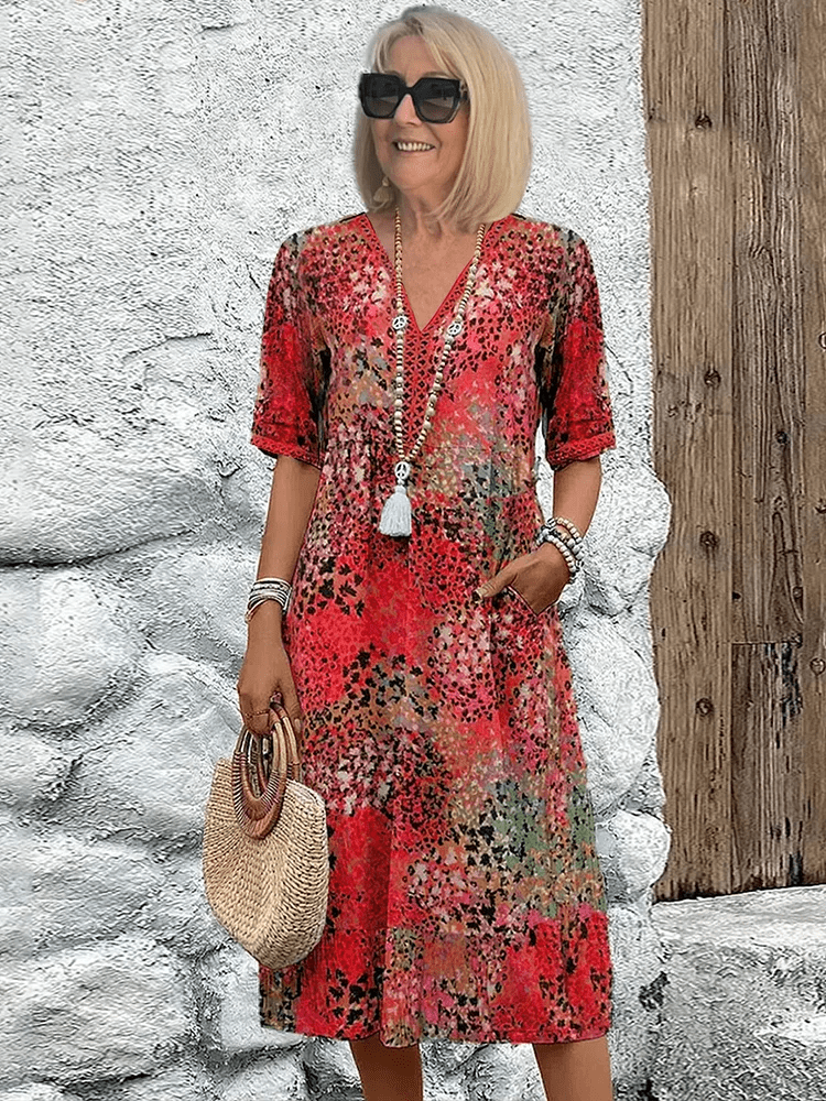 Robe Midi à Fleurs avec Manches Courtes pour Femme - Emilia Lane