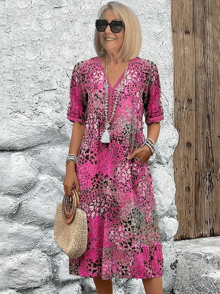 Robe Midi à Fleurs avec Manches Courtes pour Femme - Emilia Lane