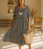Robe Midi À Manches Évasées À Pois Beige - Emilia Lane