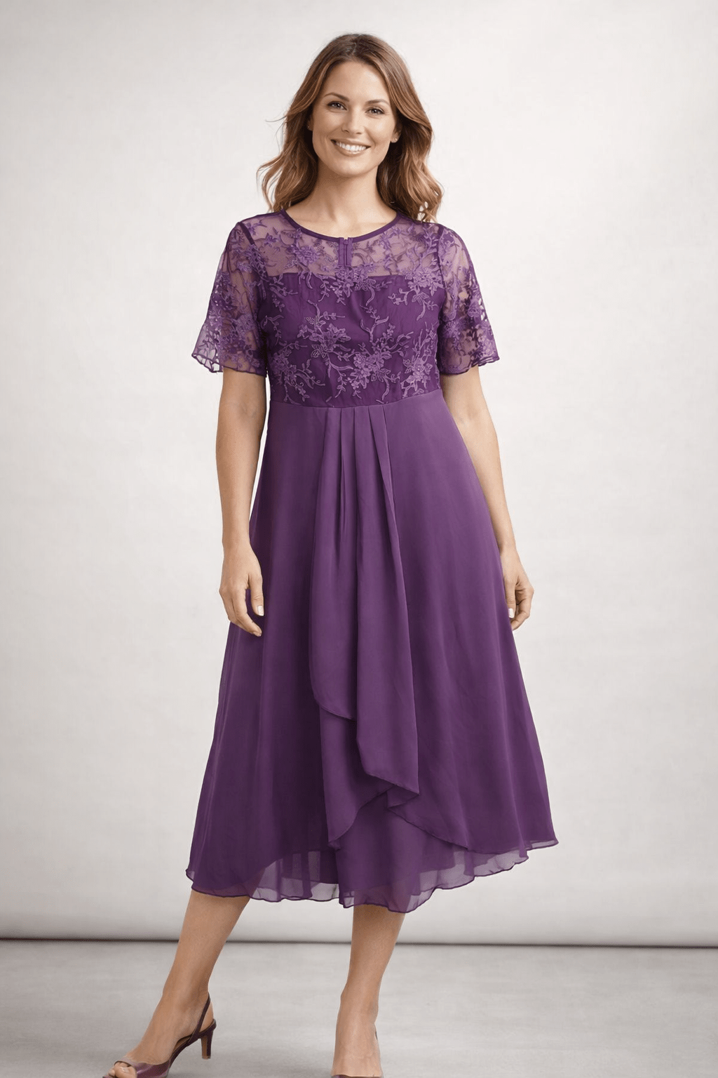 Robe Midi Dentelle et Chiffon pour Femmes - Emilia Lane