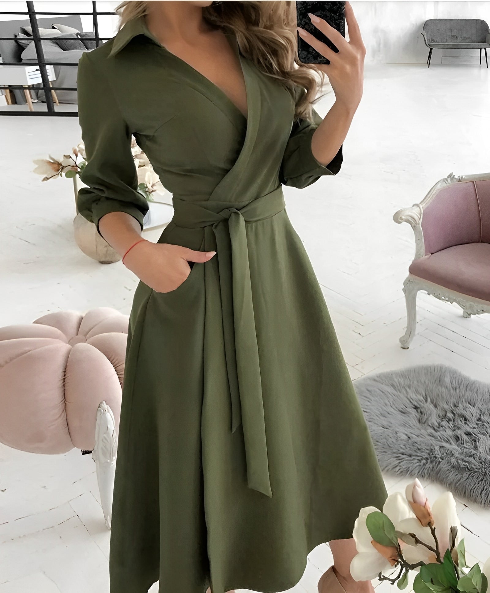Robe Midi Élégante à Manches Longues pour Femme | Idéale pour les Occasions Spéciales - Emilia Lane