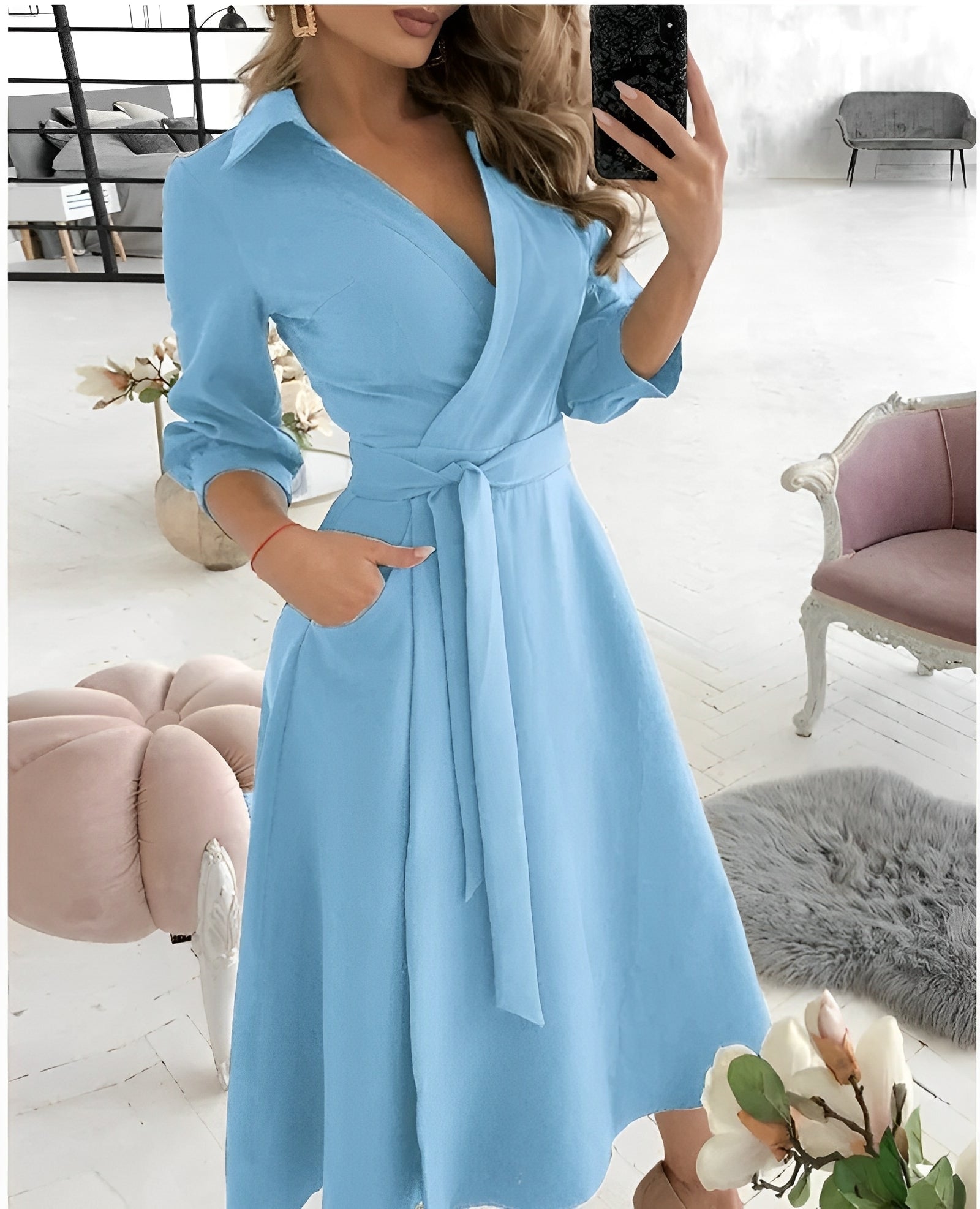 Robe Midi Élégante à Manches Longues pour Femme | Idéale pour les Occasions Spéciales - Emilia Lane