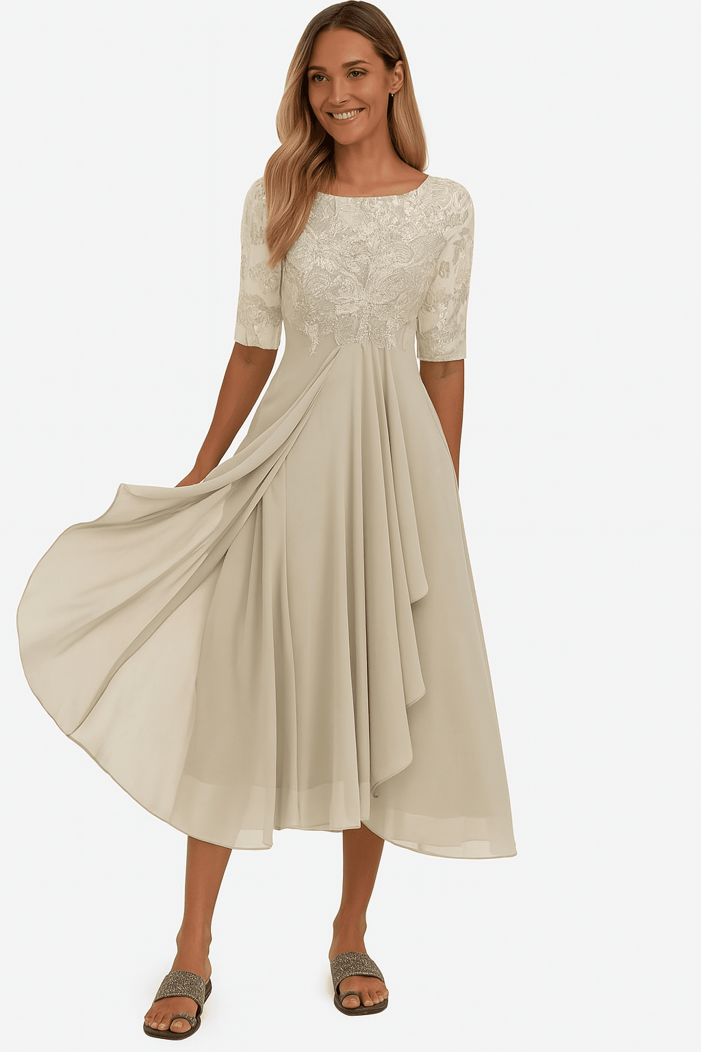 Robe Midi Évasée en Dentelle pour Femme | Idéale pour le Quotidien - Emilia Lane