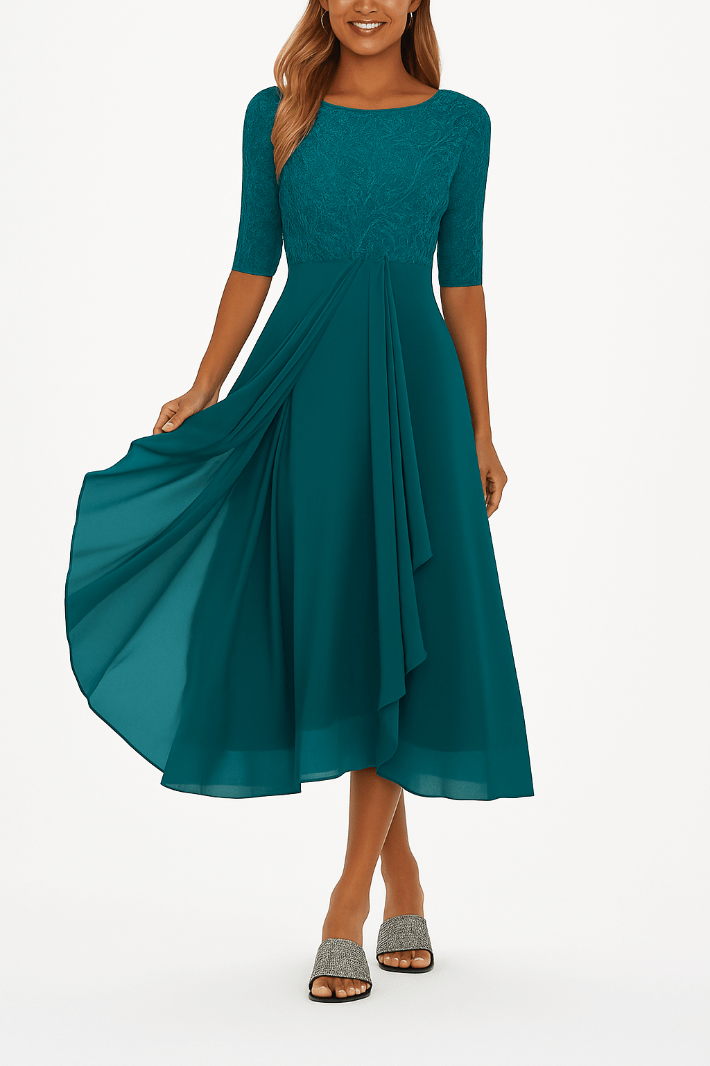 Robe Midi Évasée en Dentelle pour Femme | Idéale pour le Quotidien - Emilia Lane