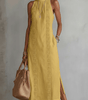 Robe Midi Femme Col Mandarin en Lin et Coton - Emilia Lane