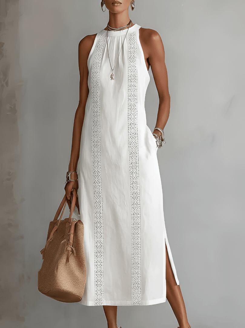 Robe Midi Femme Col Mandarin en Lin et Coton - Emilia Lane