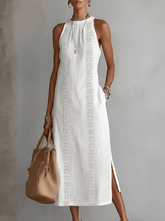 Robe Midi Femme Col Mandarin en Lin et Coton - Emilia Lane