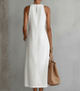 Robe Midi Femme Col Mandarin en Lin et Coton - Emilia Lane