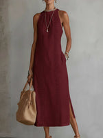 Robe Midi Femme Col Mandarin en Lin et Coton - Emilia Lane