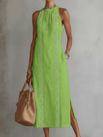 Robe Midi Femme Col Mandarin en Lin et Coton - Emilia Lane