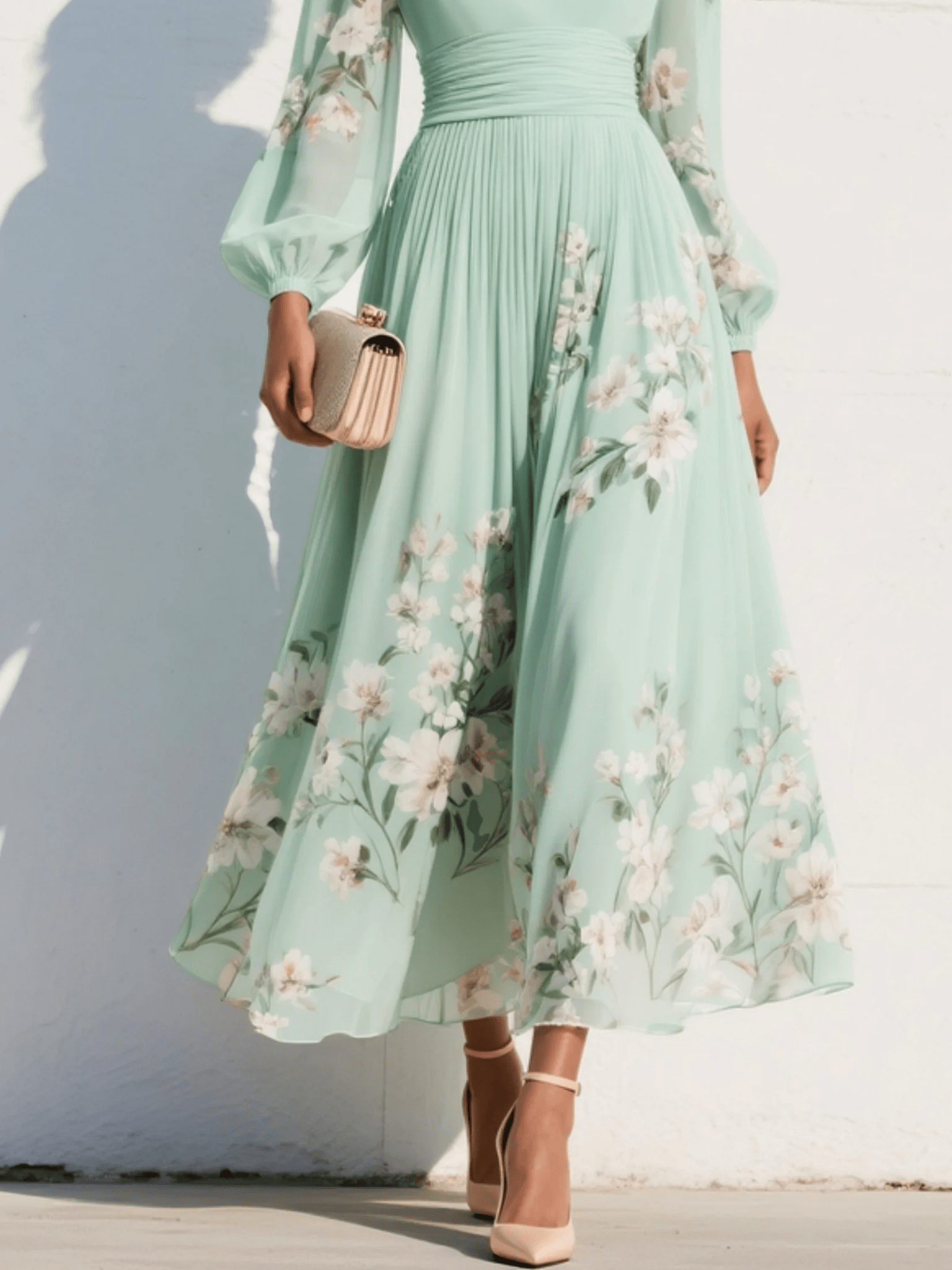 Robe Midi Plissée à Imprimé Floral et Encolure en V pour Femmes - Emilia Lane