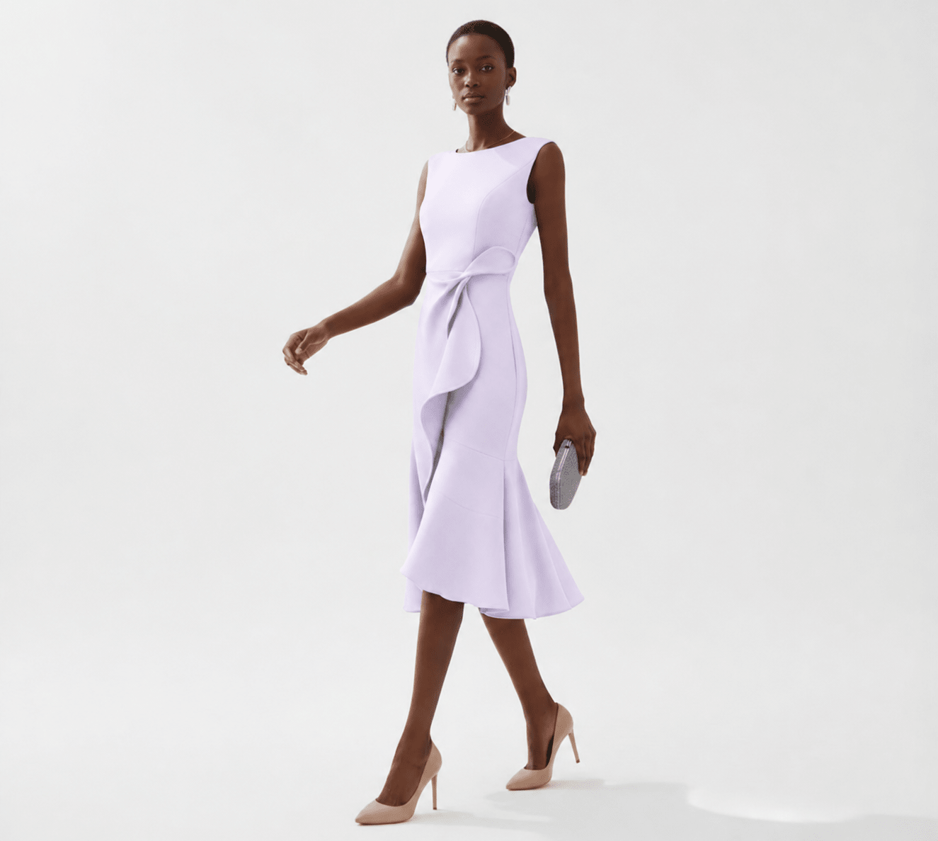 Robe Midi Sans Manches à Détail Drapé pour Femme | Idéale pour les Sorties - Emilia Lane